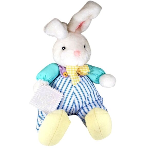 Hallmark Hugsley Bunny Striped Overalls Pastel Plush Stuffed Soft Easter Toy - Picture 1 of 8